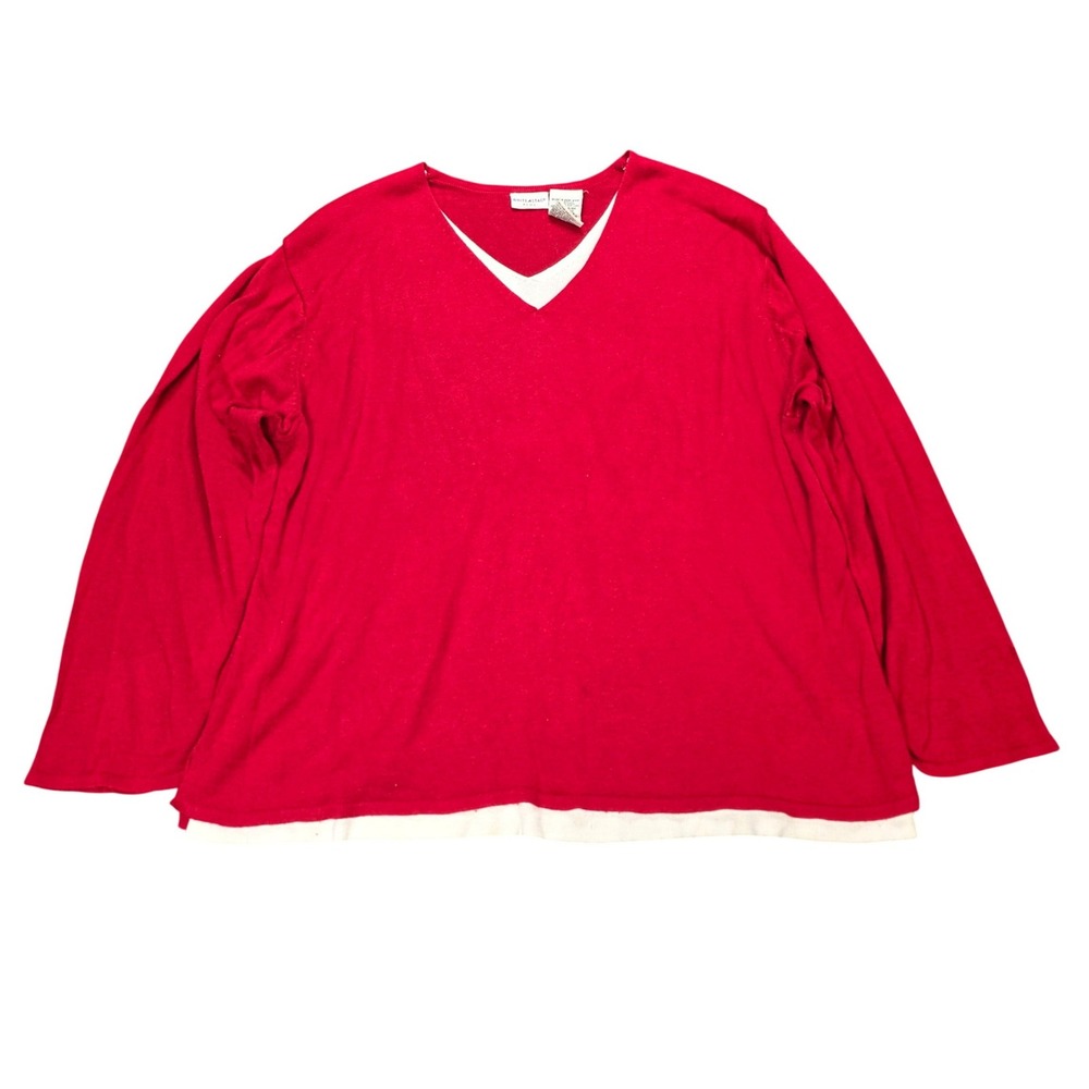 White Stag Plus V-Neck Layered Look Sweater Women's Size 22W 24W Red Long Sleeve